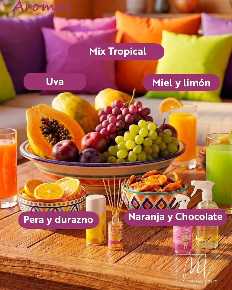 Aromas mix tropical: uva, miel y limón, pera y durazno, naranja y chocolate